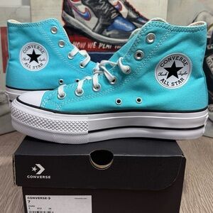 NEW Women's Converse Chuck All Star Hi Shoes Lift Platform A07570F Triple Cyan